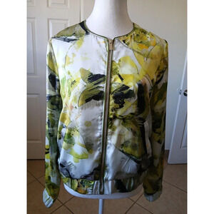 Conrad C Collection Womens Jacket Size 8  Green Floral Print shiny‎ Full Zip